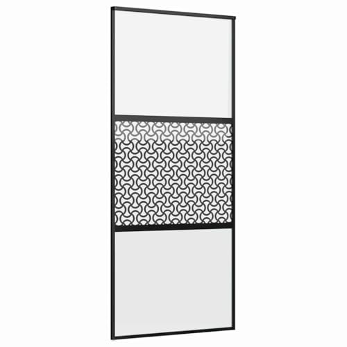 vidaXL Glastür Schwarz 90 x 2 x 205 cm Aluminium, Wohnzimmer, rechteckige, moderne Schiebetür aus Glas, platzsparend, Aluminium-Hausverbesserung