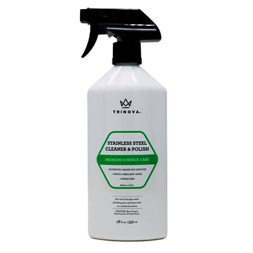 Stainless Steel Cleaner and Polish for Commercial Refrigerators with Microfiber Cleaning Cloth. Cleaning Spray for Appliances, Fridge, Microwave Oven, Kitchen. 16oz TriNova
