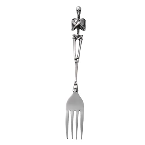 Mikinona Fork Retro Metal Tableware Kids Earring Cards for Selling Halloween Skull Cutlery Halloween Cookware Accessories Halloween Party Supplies Skeleton Titanium Steel Spoon