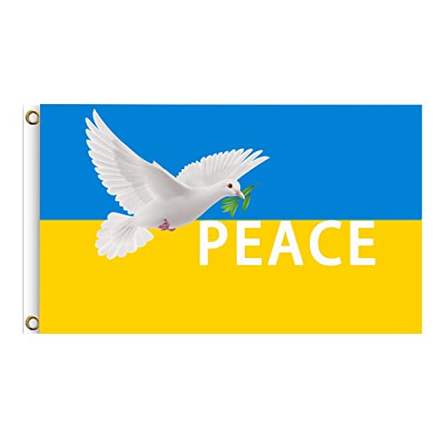 Ukrainische Flagge, Friedensfahne Frieden, Frieden Taubenflagge 150x90cm mit 2 perforierten Metallringen, Plug-In Hand Shake Flag Cover