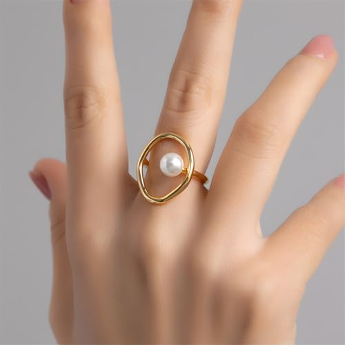 14K Gold Plated Oval Ring for Women Opening Irregular Circel Ring Wedding Jewelry3