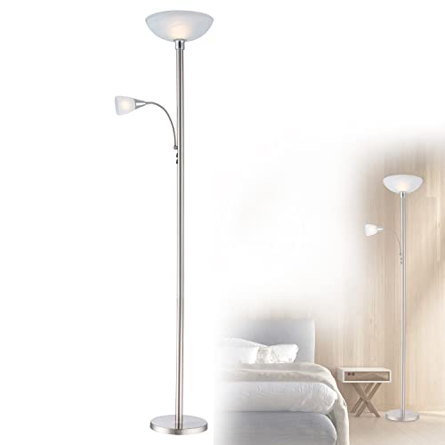 Preisvergleich Produktbild bmf-versand® Stehlampe Wohnzimmer mit Leselampe - Stehleuchte Beweglicher Lesearm - Deckenfluter Leseleuchte - Wohnzimmerlampe Stehend Glas und Nickel - Höhe 178 cm