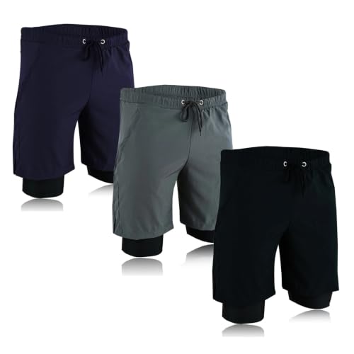 Swift Wear Mens Running Shorts with Zip Pockets, 2 in 1 with Phone Pocket Lightweight Quick Dry Gym Shorts Training Running Joggers Sports Short