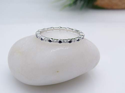 Dazzlingrock Collection Round Blue Sapphire & White Diamond Eternity Wedding Band For Women In 10K White Gold Size 8 #TOP3