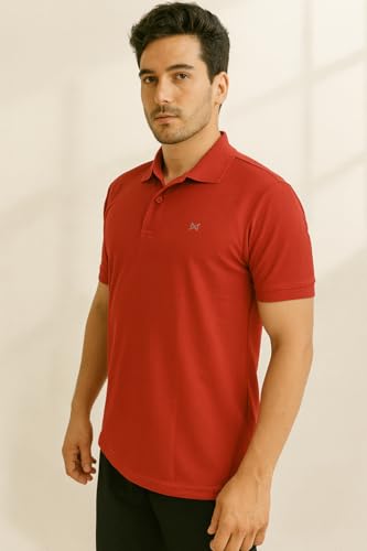 Image of Force NXT Men's Premium Microfiber Fabric Solid T-Shirt | Polo Neck Half-Sleeves T-Shirt for Men | Label Free with Anti-Static for Daily Uses