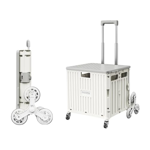 Foldable Utility Rolling Cart - Portable Grocery Cart on Wheels, Collapsible Handcart for Moving, Shopping Trolley for Dorm, Camping, Travel, Office