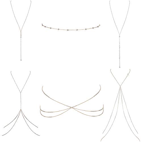 LOYALLOOK 6PCS Body Chain Jewelry Gold Bathing Suit Belly Waist Back Necklace Chain Bikini Beach Boho Chain Set for Women