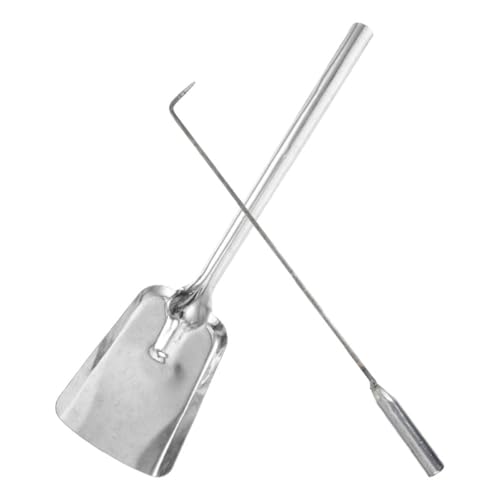 iplusmile Atizador y Pala para Chimenea de Hierro Fundido Grueso, Herramientas para Fogata y Parrilla, Uso Interior y Exterior, Juego 2 Piezas Color Plata