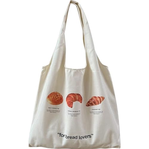 Brxmpn Bolso De Lona para Mujer, con Estampado De Pan Divertido, Reutilizable, De Gran Capacidad, para IR De Compras, Trabajar Y Viajar.
