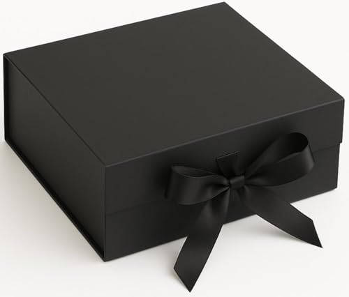 Caixa De Presente Premium Rígida Com Trava Magnética e Laço de Cetim (Preta, 20x18x8cm)