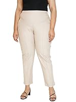 AMYDUS Plus Size Women Crease Seam Tummy Shaper Pants | High-Waist | Stretchable | Straight Fit | Wide Waistband | 2 Pockets | Cloud Soft Fabric | Tummy Tucker Jeggings for Women - XL to 9 XL Cream