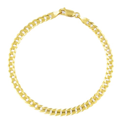 Nuragold 14k Real Yellow Gold Solid Cuban Curb Link 5mm Chain Bracelet (7