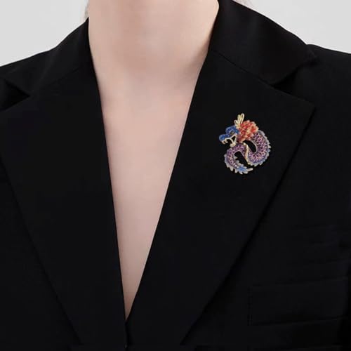 Image of Vintage Crystal Dragon Brooch Lapel Pin Decorative Safety pins for Clothing Rhinestone Animal Brooch Jewelry