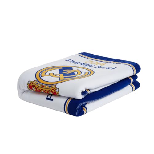ARDITEX, Real Madrid Manta Polar, Manta para Sofa de Coralina, Tacto Súper Suave y Gran Capacidad de Abrigo, Poliester de 200gsm, 150 x 95 Centimetros (Blanco)