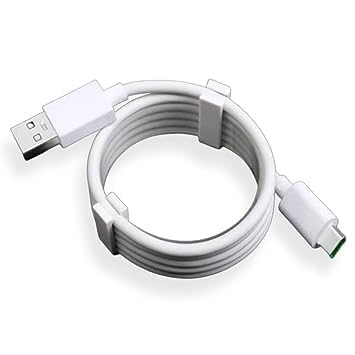 Image of 33W Super Vooc USB Type C Fast Charging Cable for Oppo Reno 3 Youth | Oppo Reno 3 5G | Oppo K5 | Oppo Reno A|Oppo A5 | Oppo K10 Energy (Only Cable), 1M, White