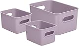 Superio Decorative Plastic Open Home Storage Bins Organizer Baskets, Lilac (Set of 3) 1 Medium, 2 Small - Container Boxes for Organizing Closet...