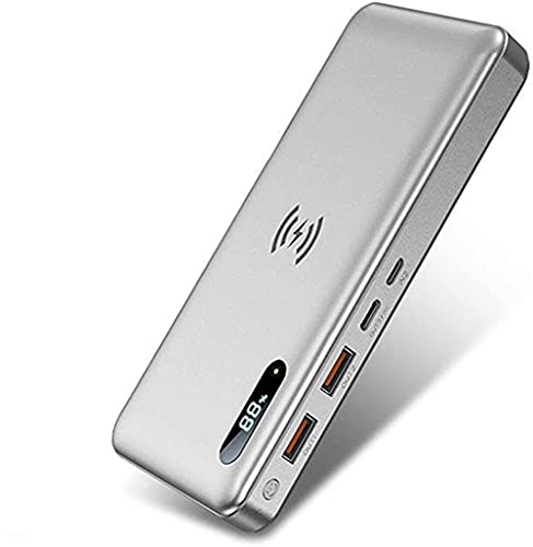 Power Bank Inalámbrico 50000Mah PD 65W / 15W Cargador Portátil QC3.0 / QC4.0 / SCP Carga Rápida Con 2 Entradas Y 3 Salidas (Qi Y USB C) Batería Externa Para Teléfonos, Tabletas Y Más, Negro,Plata Cover