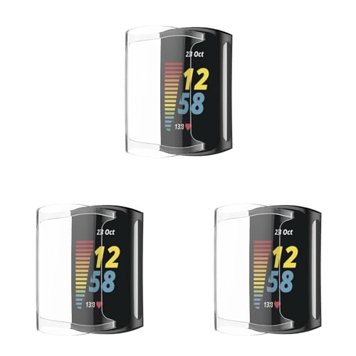 Funda compatible con Fitbit Charge 6, 3 unidades de protector de pantalla de TPU flexible, resistente a los arañazos, carcasa protectora para Fitbit Charge 6/Charge 5