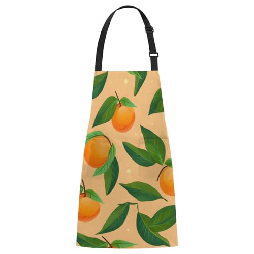 Aglebo Watercolour Orange Chef Apron with Pockets Adjustable Shoulder Strap Waterproof Cooking Apron for Kitchen Baking Gardening Pottery Painting