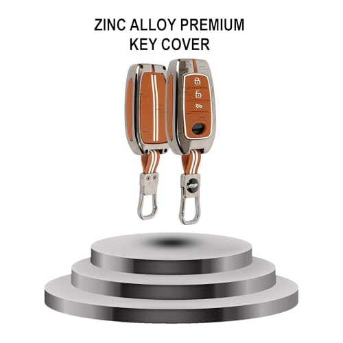 Image of Auto thrill Premium Key Cover Compatible with Toyota Fortuner | Fortuner Legender | Innova Hycross | Invicto 3 Button Smart Key (Chrome, Brown)