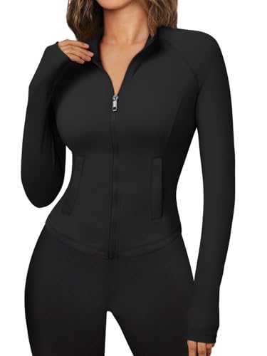 Trendy Queen Women's Full Zip Up Scrubs Lightweight Jacket Cropped Long Sleeve Workout Sweatshirts Slim Fit Running Hoodies