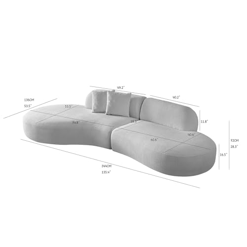 135.4" Curved Sectional Sofa, Boucle Fabric Upholstered Chaise Couch, 6-Seater Oversized Modern Modular Couch with 2 Pillows, Comfy Sofa for Living Room,Bedroom, Home Office, Green Left Facing - Image 3