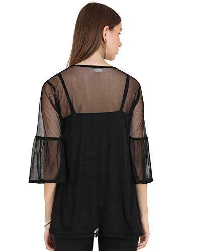 Image of UNFAKENOW Women Floral Embroidered Pearl Embellished Net Shrug