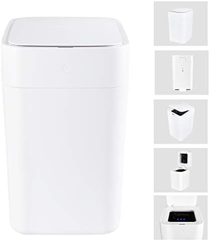 Townew T1 15.5L Smart Dustbin, Auto Changing Rubbish Bin for Kitchen, Bedroom and Bathroom, Pedal and Touch Free Motion Sensor Waste Bin with Automatic Lid, White