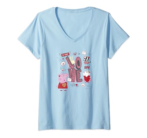 T-shirt Peppa Pig col V Saint Valentin pour enfant et fan du dessin animé