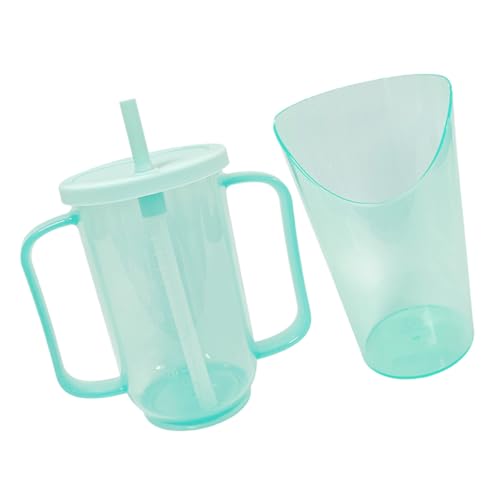 SOPOTUTU 2 Vasos para Convalecientes 350 Ml y 250 Ml, Tazas para Pacientes Postrados en Cama, Anti-derrames, Material Irrompible, Diseño Inclinado para Prevención de Asfixia, Taza