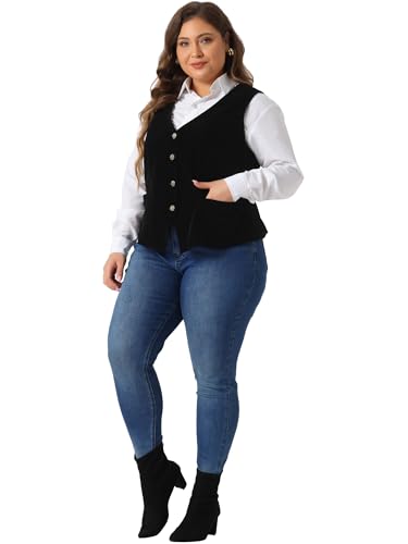 Agnes Orinda Plus Size Vests for Women Waistcoat Steampunk Velvet Sleeveless Button Down V Neck Suit Vests3