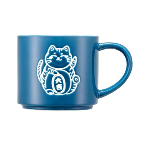 Cute Coffee Mugs Hand Painted, Food Safety, Japanse Blue Cat Mug 16oz large, Dishwasher & Microwave...