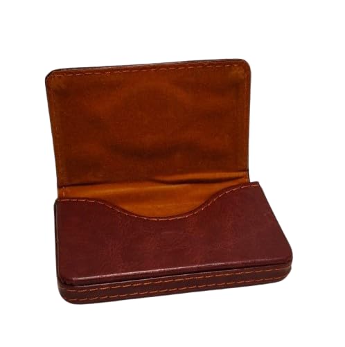 Pocket Sized Stitched PU Leather Visiting Card Holder, Debit Credit Card case Wallet with Magnetic Shut for Men & Women (Brown)-image-37