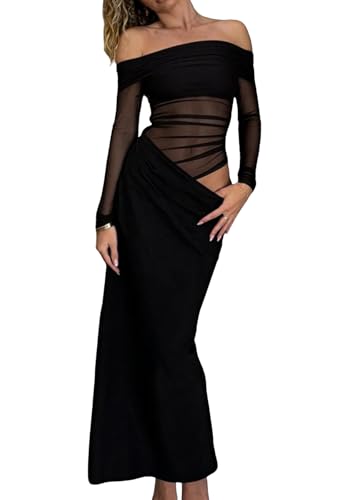 Amazon.com: NRTHYE Women Mesh Off Shoulder Dress Sexy See