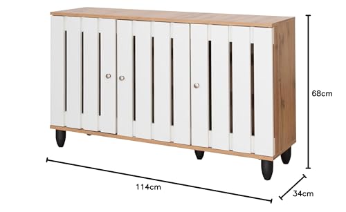 Image of DeckUp Plank Minang 3-Door Engineered Wood Shoe Rack (Wotan Oak And White, Matte Finish), 34X114X68 Cm