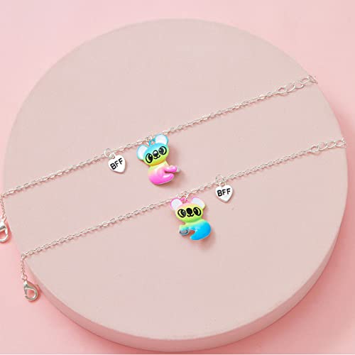 Image of COLORFUL BLING 2 Pcs Best Friends Forever Half Heart Pendant Panda Kola Bracelet Set Couple Lover BFF Friendship Cartoon Jewelry for Women-Kola