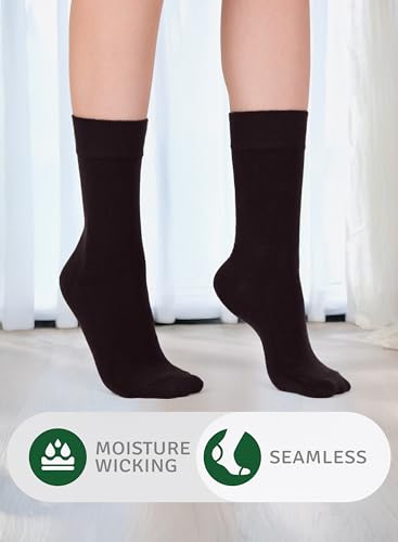 Image of Women's Bamboo Dress Socks, Crew for Business Trouser Casual, Soft, Thin & Seamless, Size 6-9 /9-12 (3, 4 or 5 Pairs)