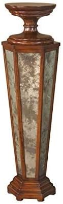 Eglomise Mirrored & Mahogany Hollywood Regency Pedestal Stand ~ New