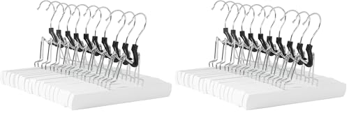 Amazon Basics Lot de 20 cintres en Bois pour Pantalons, Blanc, 24.99 x 2.21 x 16.51 cm