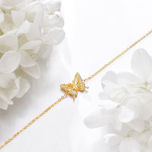 Image of DOVRAN 9K /10K /14K Gold Butterfly /Dragonfly /Hummingbird Bracelet for Women Real Yellow Gold Animal Bracelet Jewelry Birthday Gifts for Mom Wife