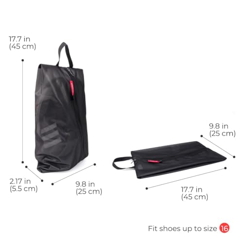 pack all Plus-Sized Shoe Bag for Travel, Water-Resistant Shoe Pouch for Gym, Odor-Resistant Soccer Cleats Bag for Sport (Black, 2-Pack)