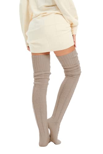 Image of Women's Thigh High Knitted Winter Boot Socks Vintage Extra Long Leg Warmer Over Knee High Stockings