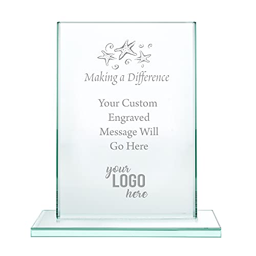 Baudville Engraved Trophy - Jade Glass - Award for Employees - Personalized Engraving Up to Three Lines and Pre-Written Verse Selection - Medium Rectangle Custom Logo