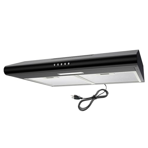 hermitlux Range Hood 30 Inch Under Cabinet, Convertible Kitchen Exhaust Fan, Stainless Steel Vent Hood with LED Light