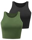 BryticFlow Damen Crop Top Sportshirt – Doppellagig mit High Neck & Racerback – Atmungsaktives Fitness Tanktop für Yoga, Gym und Laufen 2er Pack Schwarz/Grün L