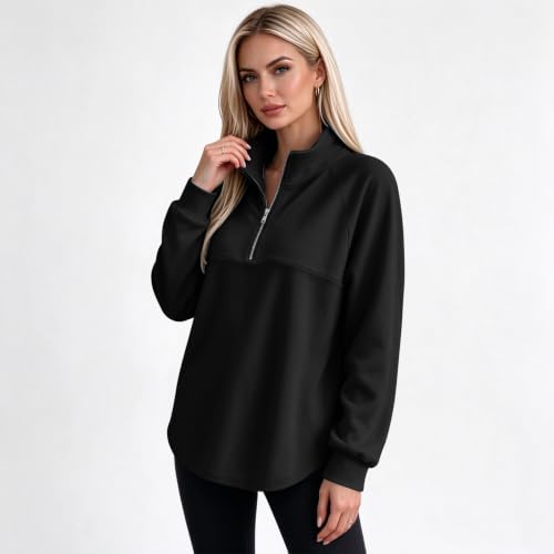 Fleece Pullover Women Cozy Drop Shoulder Mock Neck Quarter Zip Sweatshirt - image 2