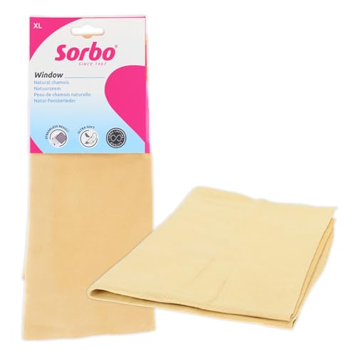 Sorbo Natur-Fensterleder – Großes Fensterleder aus Schafsleder für Fenster und Glas, geschmeidig sowie weich, nimmt viel Wasser auf, kratzt Nicht, geeignet für Fenster und Auto, Größe XL