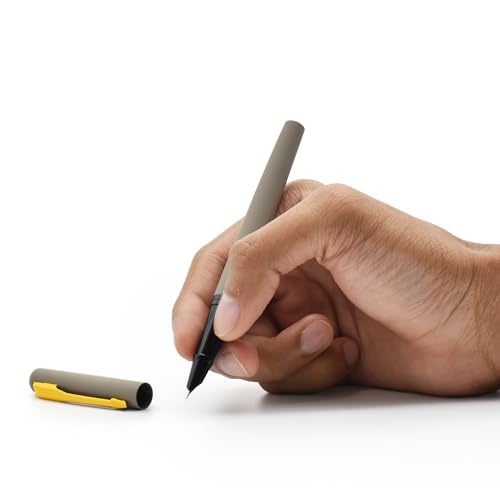 Image of BUZZ COOL Fountain Pen With Converter Pump | Grey Body, Yellow Clip Metal Fountain Pen with Fine Nib(0.5mm) | Zero Ink Leakage Smooth Writing Pen