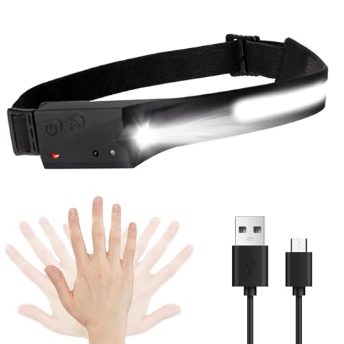 Image of LQWELL LED Rechargeable Headlamp, COB Wide Beam & Spotlight Type-C USB Charging Head Torch, 5 Modes Waterproof Headlight with Motion Sensor for Night Running, Cycling, Camping, Repairing