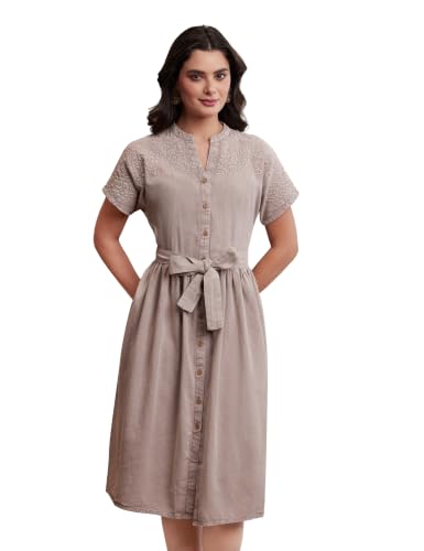 Image of Amazon Brand - Myx Women's Embroidered Shirt Dress | Cotton Blend | Below The Knee (Available in Plus Sizes)